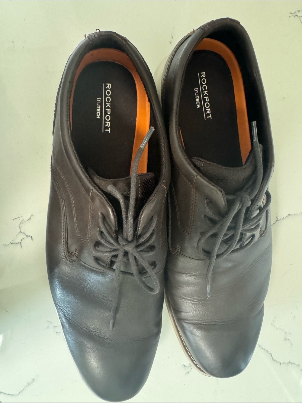 Rockport Men's Black Leather Lace-Up Oxfords with Orange Insoles